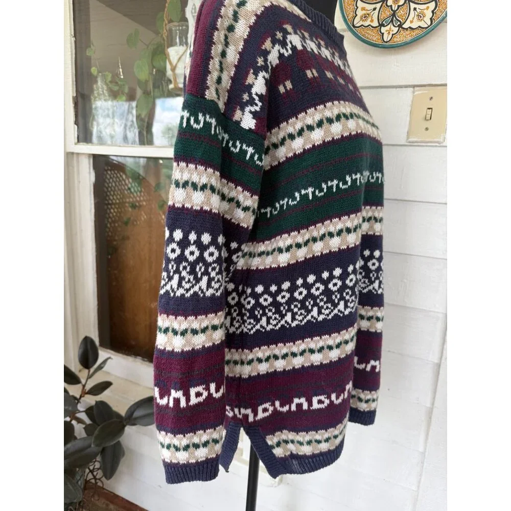 Vintage 80s Cotton Ramie Pull Over Sweater Novelty People Womens Small - Picture 10 of 12